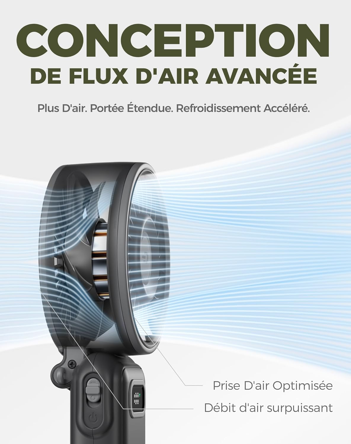 - Ventilateur Portable Compact Et Élégant Avec Batterie - Usage Main, Bureau, Cou Ou Pliable - Ventilation Jusqu'À 12 Heures - Idéal Pour Bureau, Voyage, Plage, Camping