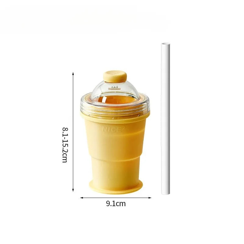 Summer Foldable Ice Ball Cup Silicone Water Bottle and Ice Mold 2In1 Ice Making Cup for Coffee Juice Drinks with Straw Lid