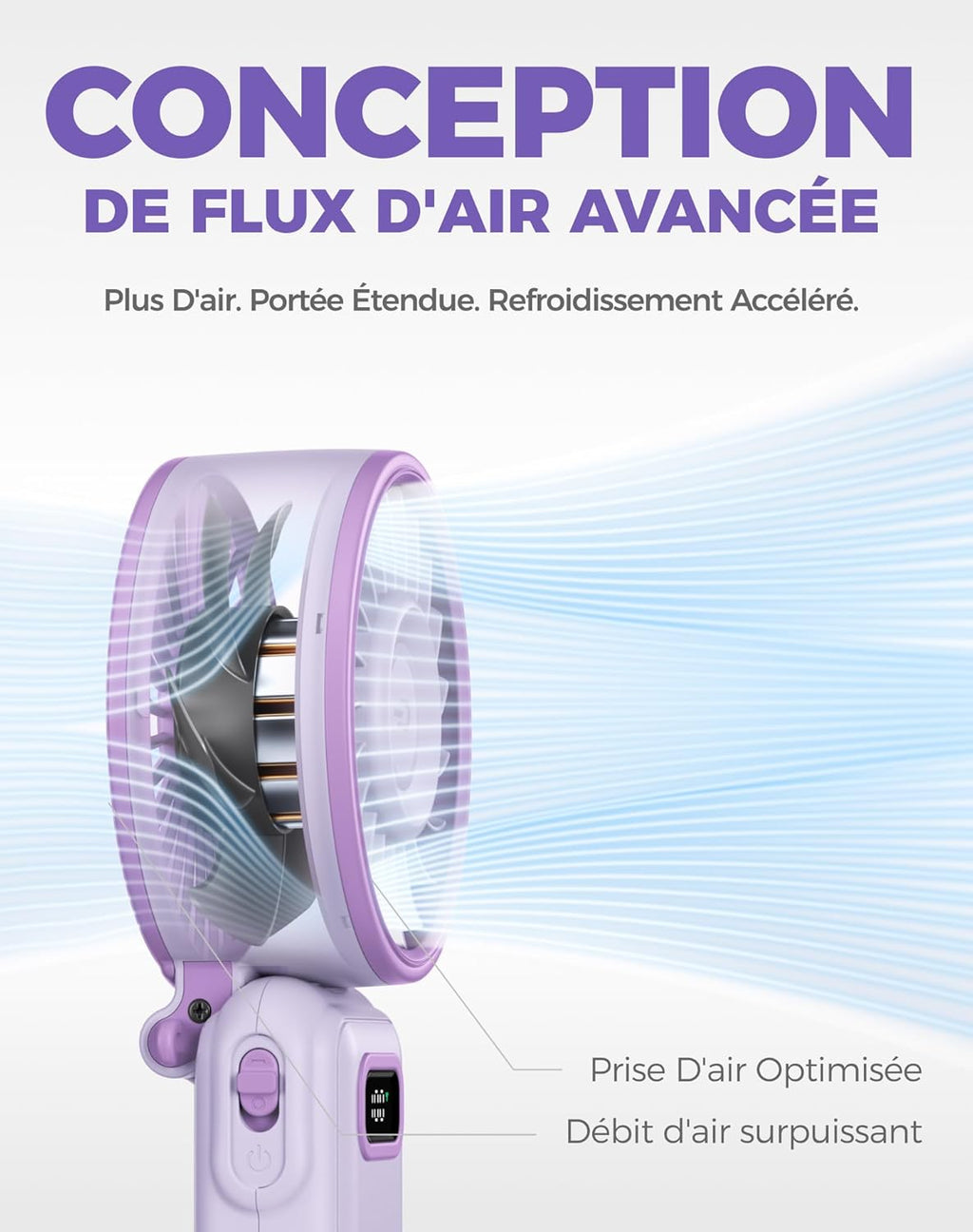 - Ventilateur Portable Compact Et Élégant Avec Batterie - Usage Main, Bureau, Cou Ou Pliable - Ventilation Jusqu'À 12 Heures - Idéal Pour Bureau, Voyage, Plage, Camping