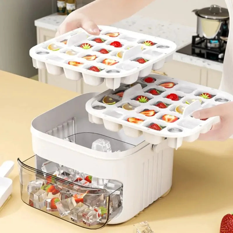 50-Cube Ice Machine Large-Capacity Double-Layer Ice Cube Machine with Easy-To-Press Lid Reusable Food Grade Ice Cube Mold
