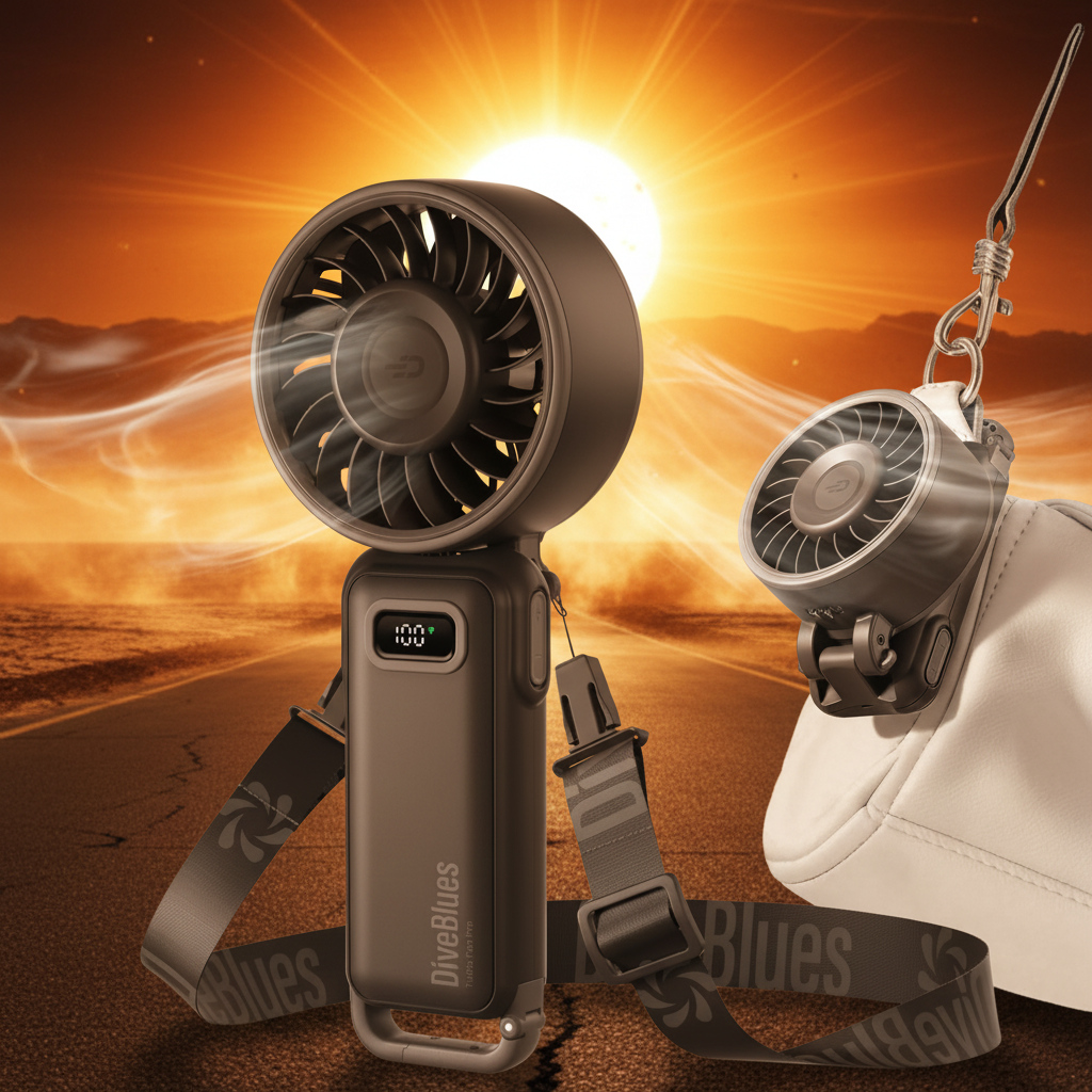 Ventilateur portable noir - effet chaleur intense